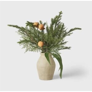 Studio McGee Mixed Greenery w persimmons in Pot Arrangement